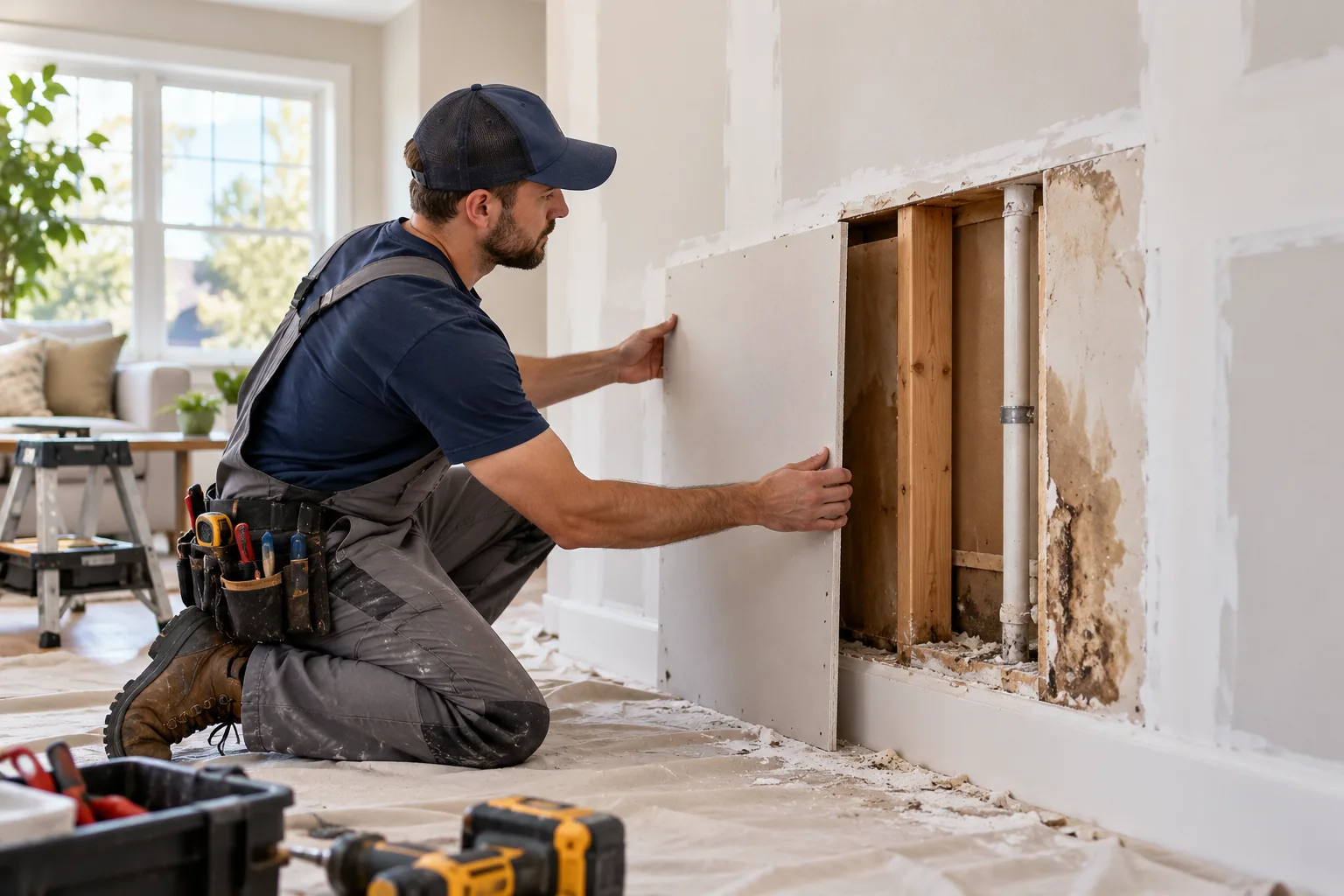 Bright interior with finished drywall work